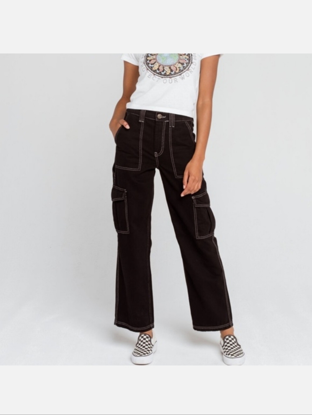 BDG Urban Outfitters 26  White Stitch Black Skate Jeans Cargo Denim